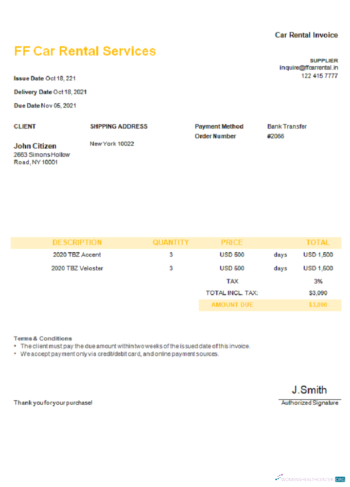 Download USA FF Car Rental Services invoice Photoshop template